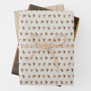 Christmas Collection   Warm Plaid, Stripes, Cedar  Wrapping Paper Sheets
