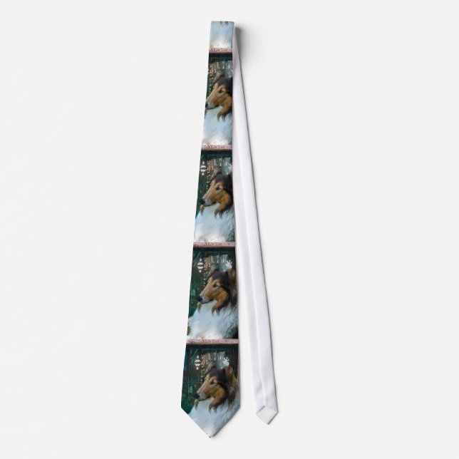 Christmas Collie at Window Neck Tie (Front)