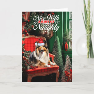 Christmas Collie Dog Naughty or Nice Holiday Card