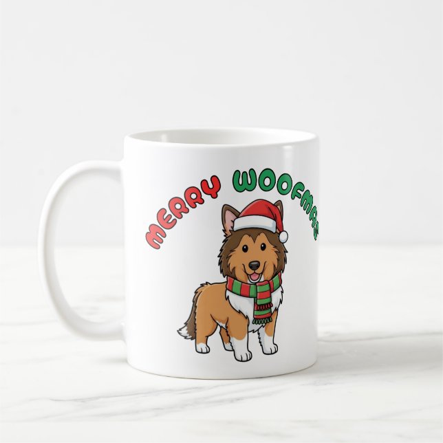 Christmas Collie Mug: Merry Woofmas Coffee Mug (Left)