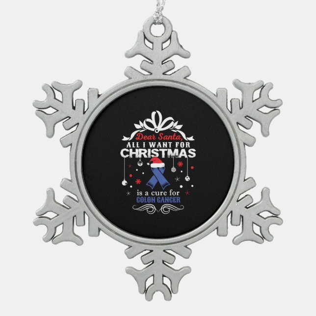 Christmas- Colon Cancer Awareness Shirt Snowflake Pewter Christmas Ornament (Front)
