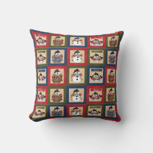 Christmas Color Snowmen Squares Throw Pillow