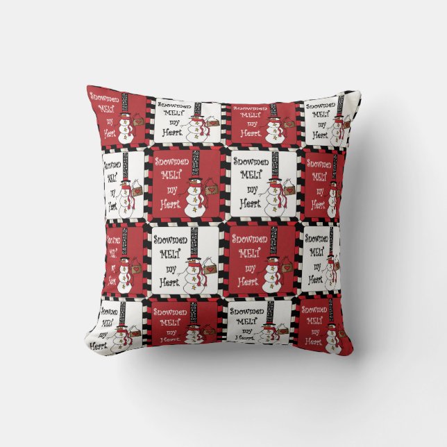 Christmas Color Snowmen Squares Throw Pillow (Front)