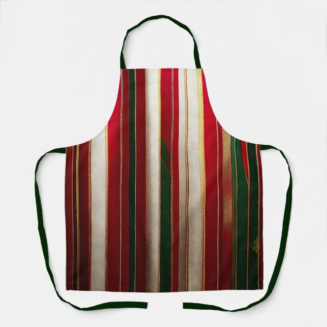 Christmas Color Stripes Red Green White Gold Apron (Front)