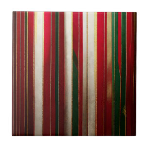 Christmas Color Stripes Red Green White Gold Ceramic Tile