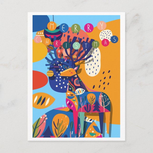 Christmas Colorful Abstract Reindeer Holiday Postcard (Front)