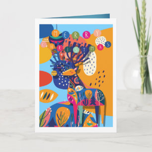 Christmas Colorful Abstract Reindeer Personalized Holiday Card