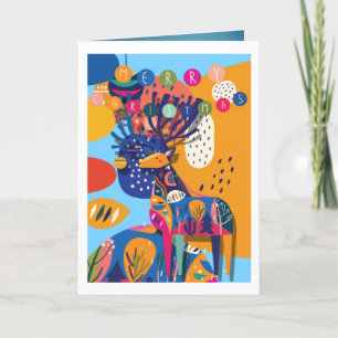 Christmas Colorful Abstract Reindeer Personalized Holiday Card