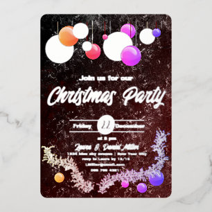 Christmas colorful baubles and garlands foil invitation
