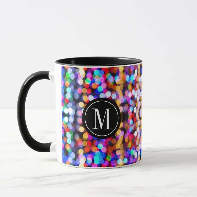 Christmas Colorful Bokeh Lights Monogram Mug (Left)