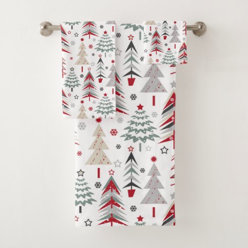 Christmas colorful Christmas tree red green Bath Towel Set