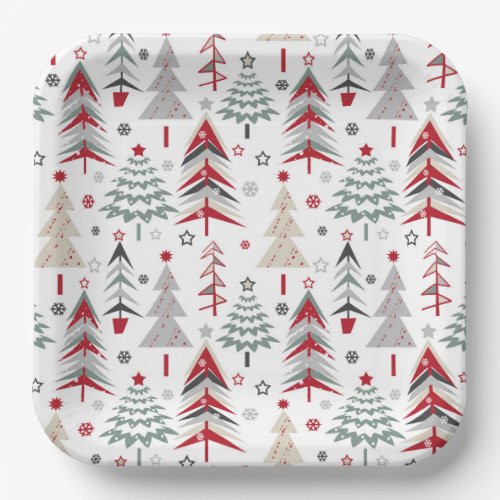 Christmas colorful Christmas tree red green Paper Plates