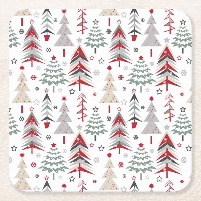 Christmas ,colorful ,Christmas tree ,red ,green Square Paper Coaster (Front)