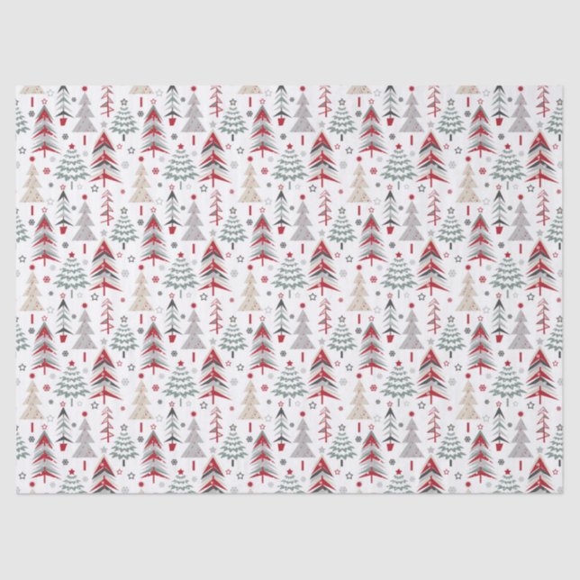 Christmas ,colorful ,Christmas tree ,red ,green Tissue Paper (Front)