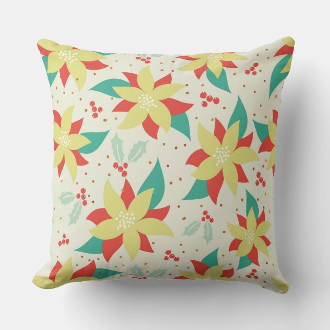 Christmas Colorful Flowers Throw Pillow (Front)