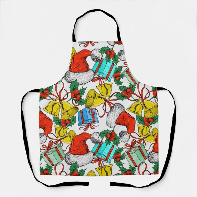 Christmas Colorful Gifts Red Santa Hats Holidays Apron (Front)