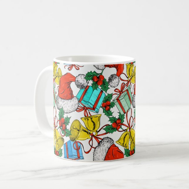 Christmas Colorful Gifts Red Santa Hats Holidays Coffee Mug (Front Left)
