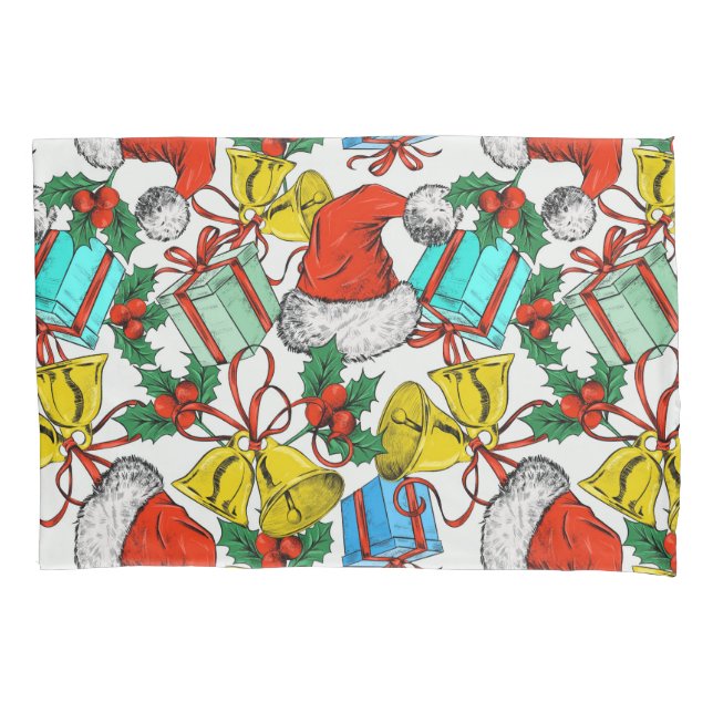 Christmas Colorful Gifts Red Santa Hats Holidays Pillow Case (Front)