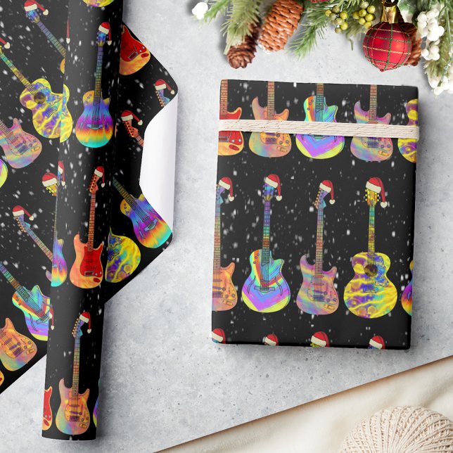 Christmas Colorful Guitar Pattern Wrapping Paper (Christmas colorful guitar pattern Guitarist musician music teacher )