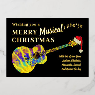Christmas Colorful Guitar Personalized Gold Foil Holiday Card