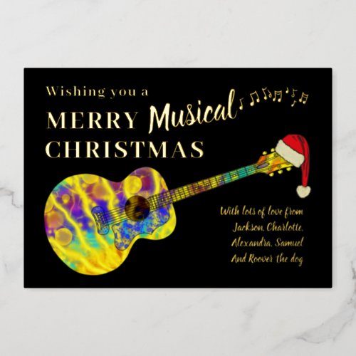 Christmas Colorful Guitar Personalized Gold Foil Holiday Card