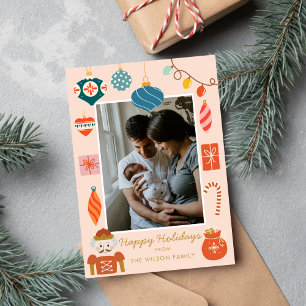 Christmas Colorful Ornament Cute Family Photo Holiday Card