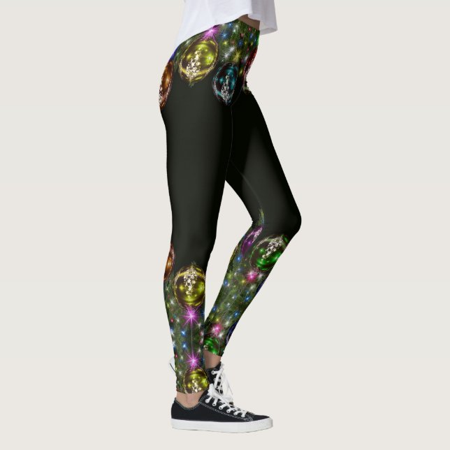 Christmas Colorful Ornaments Holidays Black Leggings (Right)