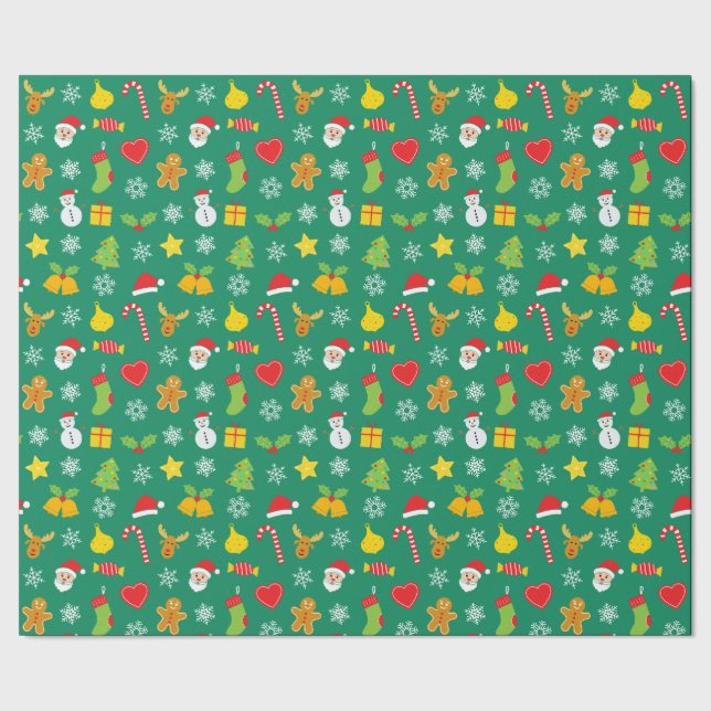 Christmas colorful pattern green background  wrapping paper (Seam)
