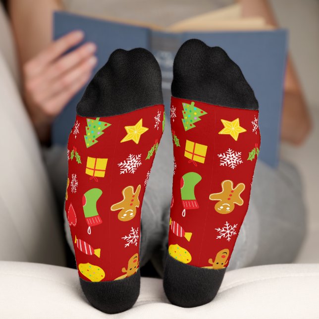 Christmas colorful pattern red socks (Bottom)