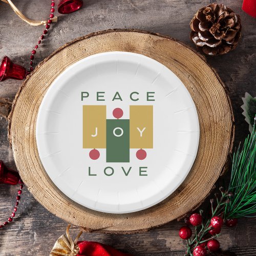 Christmas Colorful Peace Joy Love Quote Typography Paper Plates