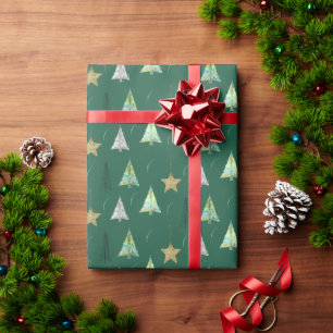 Christmas Colorful Pine Tree Watercolor Pattern Wrapping Paper