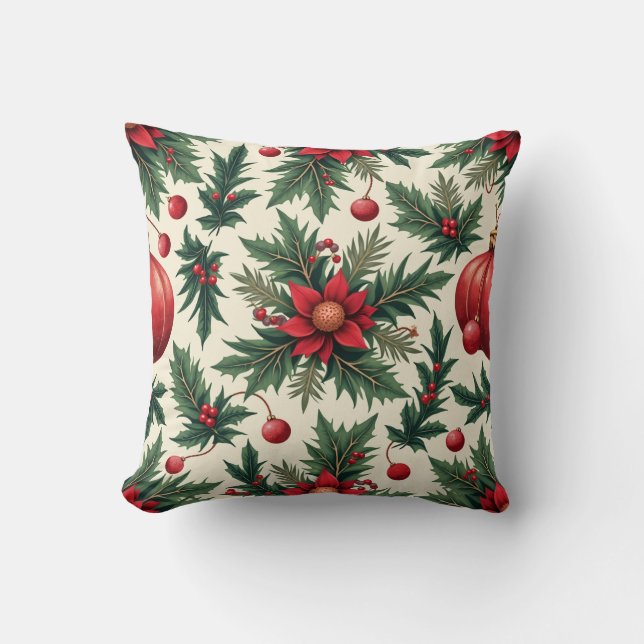 Christmas Colorful Red Flower Pillow Cushion (Front)
