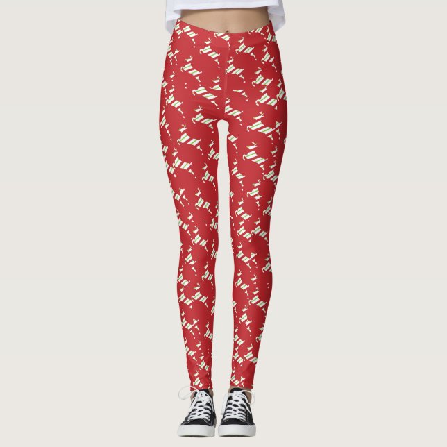 Christmas Colorful Reindeer Red Holidays Leggings (Front)