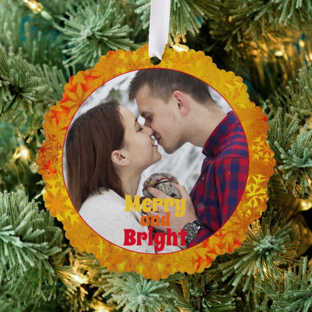 Christmas Colorful Snowflakes Photo Template Ornament Card (Insitu (Tree))