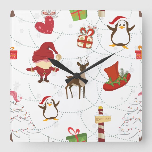 Christmas Colorful Symbols 2 Changeable Background Square Wall Clock (Front)