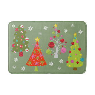 Christmas Colorful Tree Holiday modern Bath Mat