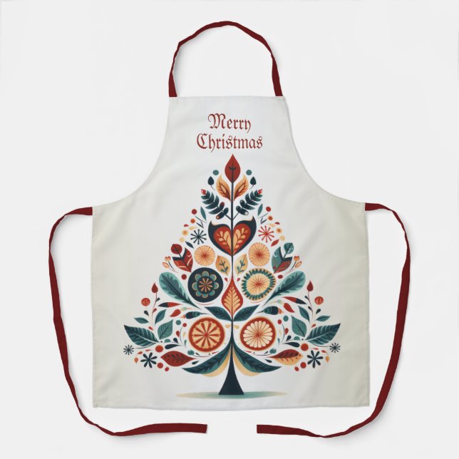 Christmas Colorful Tree Scandinavia Folk Art Apron (Front)