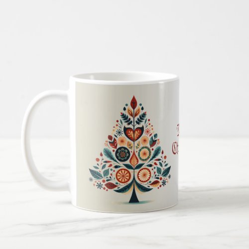 Christmas Colorful Tree Scandinavia Folk Art Coffee Mug