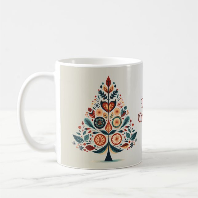 Christmas Colorful Tree Scandinavia Folk Art Coffee Mug (Left)
