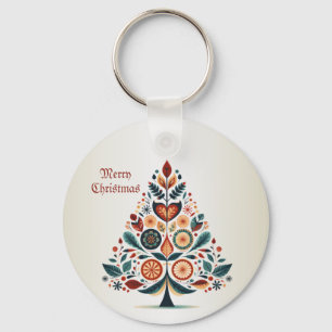 Christmas Colorful Tree Scandinavia Folk Art Keychain