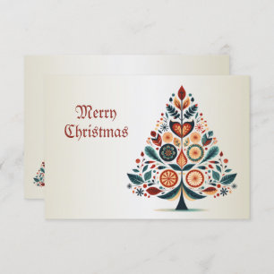 Christmas Colorful Tree Scandinavia Folk Art RSVP Card