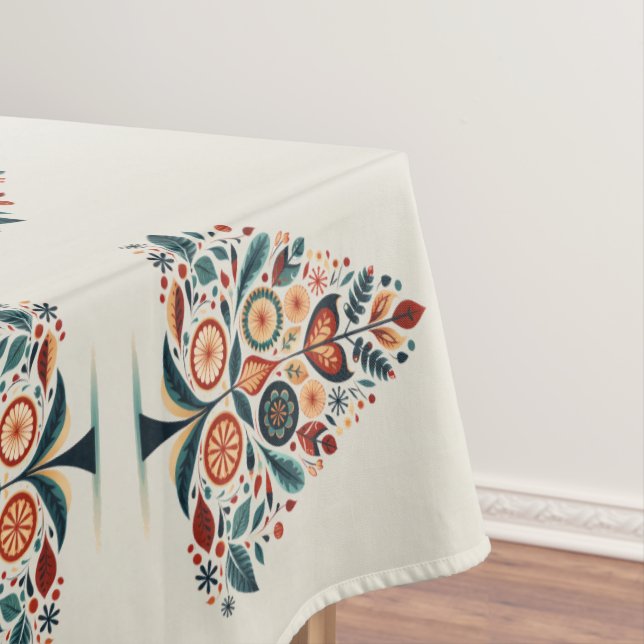 Christmas Colorful Tree Scandinavia Folk Art Tablecloth (In Situ)