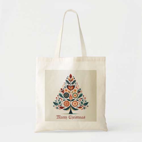 Christmas Colorful Tree Scandinavia Folk Art Tote Bag