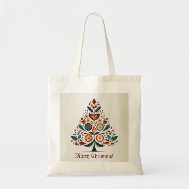 Christmas Colorful Tree Scandinavia Folk Art Tote Bag (Front)