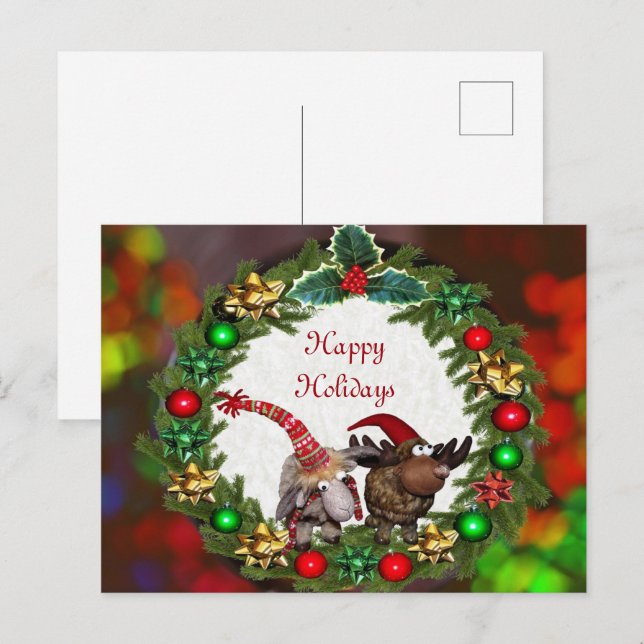 Christmas Colorful Wreath Postcard (Front/Back)