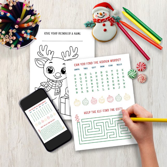 Christmas Coloring Activity Page for Kids Holiday Card (Christmas Coloring Activity Page for Kids - Digital Download Available!)