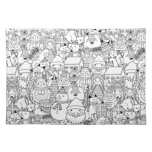 Christmas Coloring Book Pattern Cloth Placemat