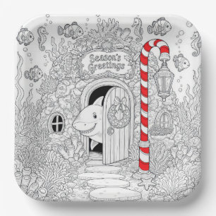 Christmas Coloring Book with Shark Paper Plates