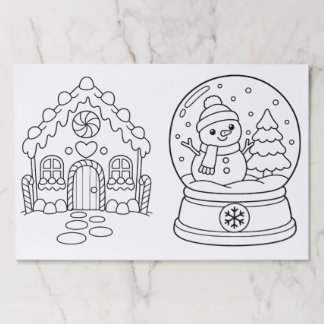 Christmas Coloring Placemat Gingerbread Snow Globe
