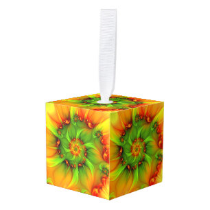 Christmas Colors Abstract Colorful Fractal Cube Ornament